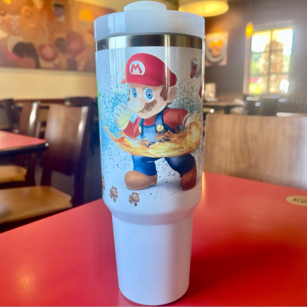 Custom 40 oz Tumbler Nintendo Super Mario Bros tumbler with hand carry handle. - Picture 2 of 7